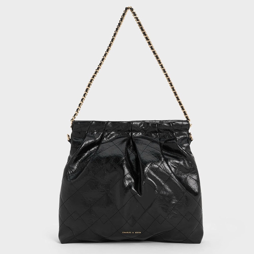 Charles & Keith Black Quilted Duo Chain Shoulder Bag